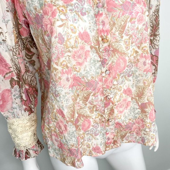 LoveShackFancy Brooke Long Sleeve Blouse Top in Dew Drop Floral Print Sz XS - Picture 10 of 15